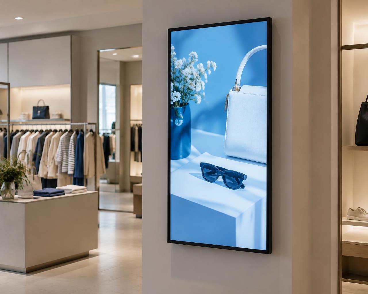 Écran d'affichage dynamique dans une boutique