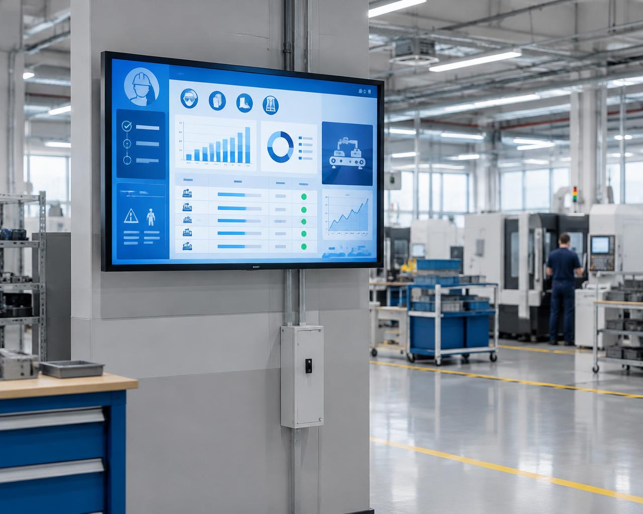 Écran d'affichage dynamique dans un atelier industriel