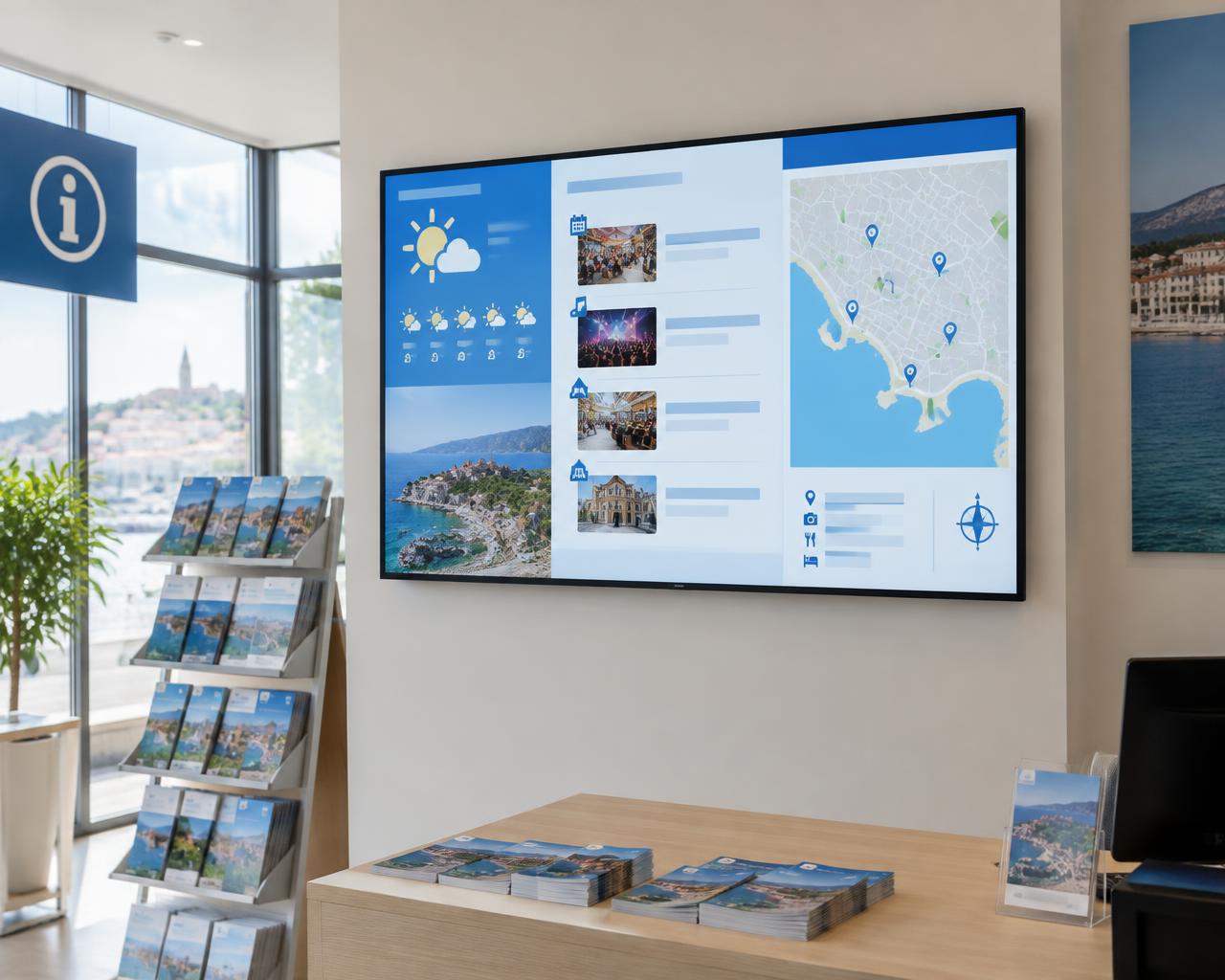Écran d'informations dans un office de tourisme